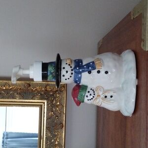 Festive Snowman Soap Dispenser - White and Blue